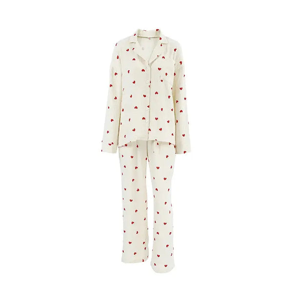 Kuschella Pyjama Set mit Herzchenmuster – Langarm, Zweiteilig, 100% Baumwolle